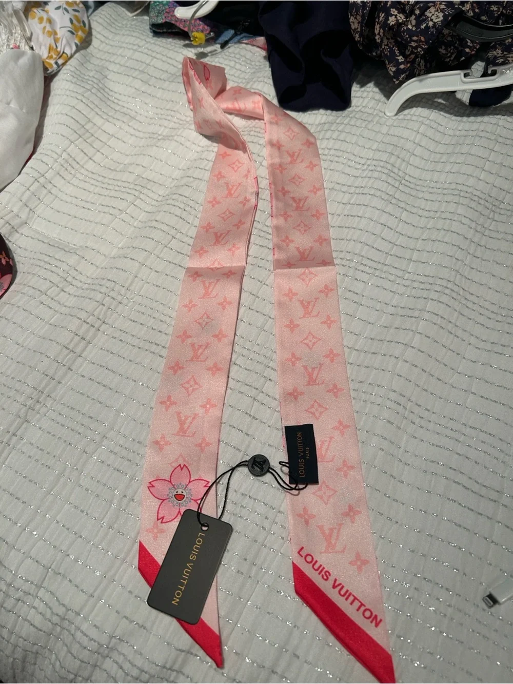 Louis Vuitton Light Pink & Bright Pink Monogram Silk Twilly - Picture 3 of 3